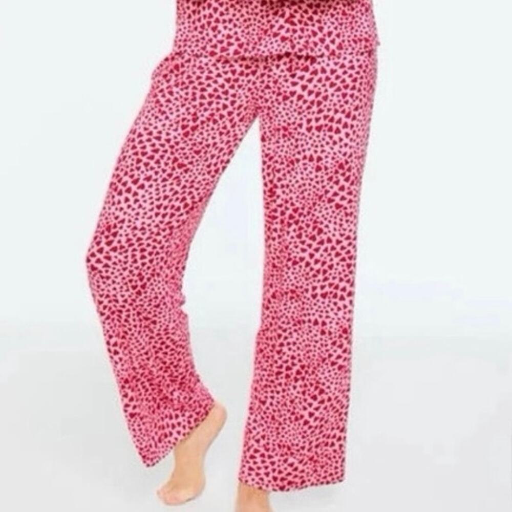 Talbots x Soma Cool Nights Pajama Pants Flowing Hearts Pink/Red Sz Medium